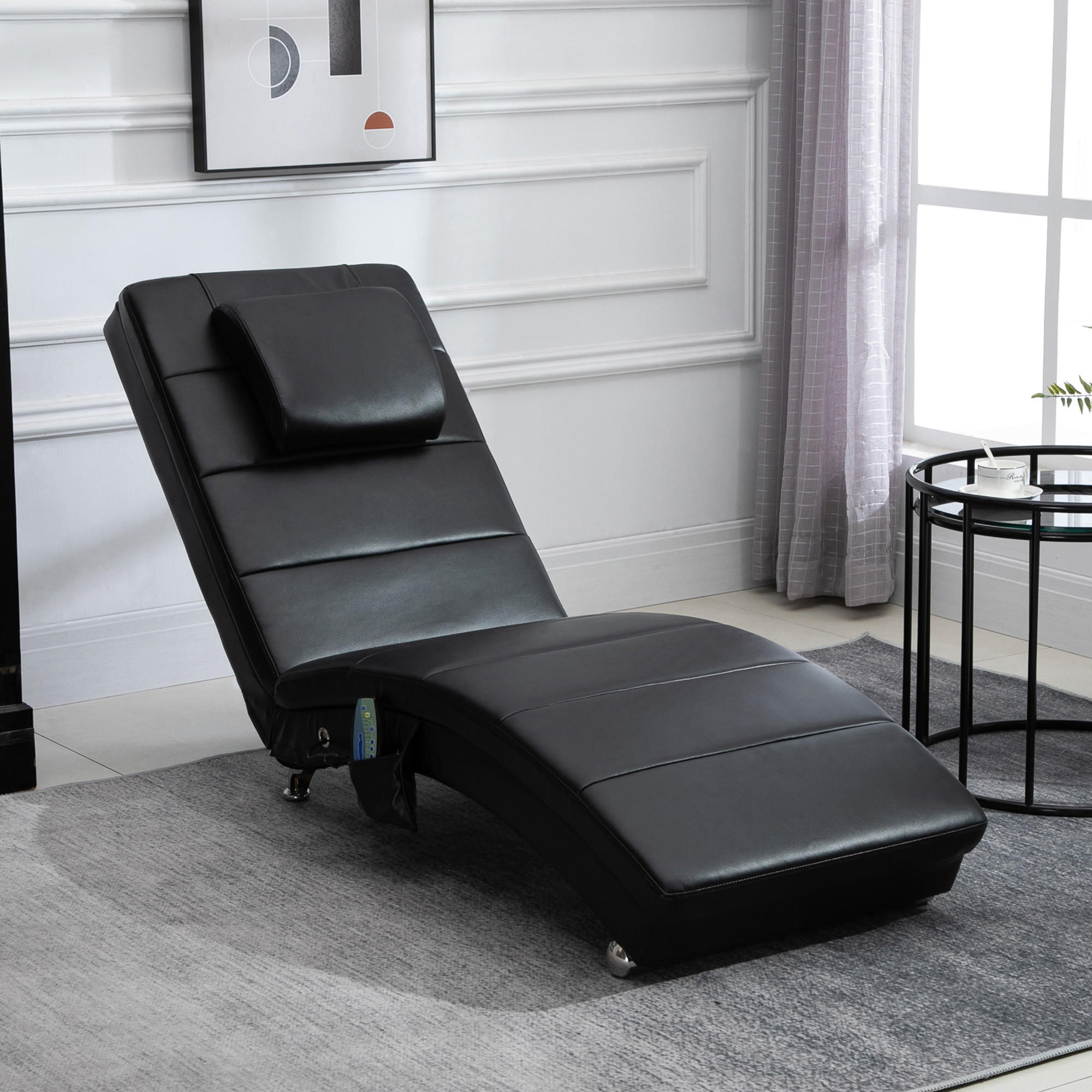 RELAXLIEGE, Massagefunktion, Schwarz - Schwarz, Leder (163/87/58cm) - HOMCOM