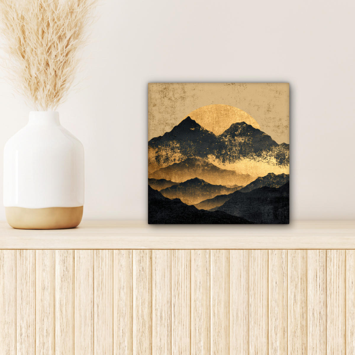 LEINWANDBILD Goldene Berge bei Mondschein Deko Wohnzimmer 20x20 cm - Goldfarben, Textil (20/20cm) - MuchoWow