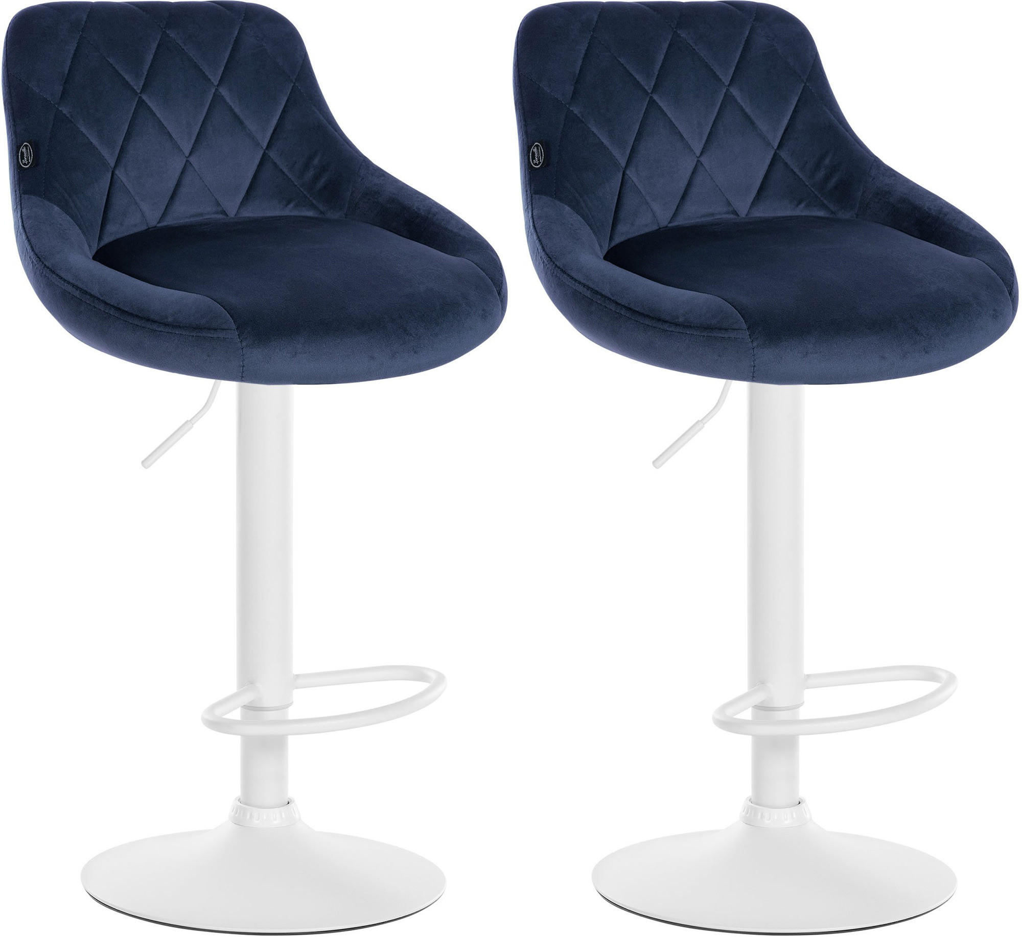 BARHOCKER 2er Set Samt blau - Blau/Weiß, Textil/Metall (46/83/49cm) - CLP