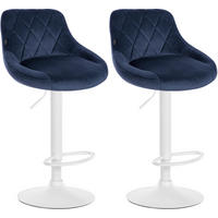 BARHOCKER 2er Set Samt blau - Blau/Weiß, Textil/Metall (46/83/49cm) - CLP