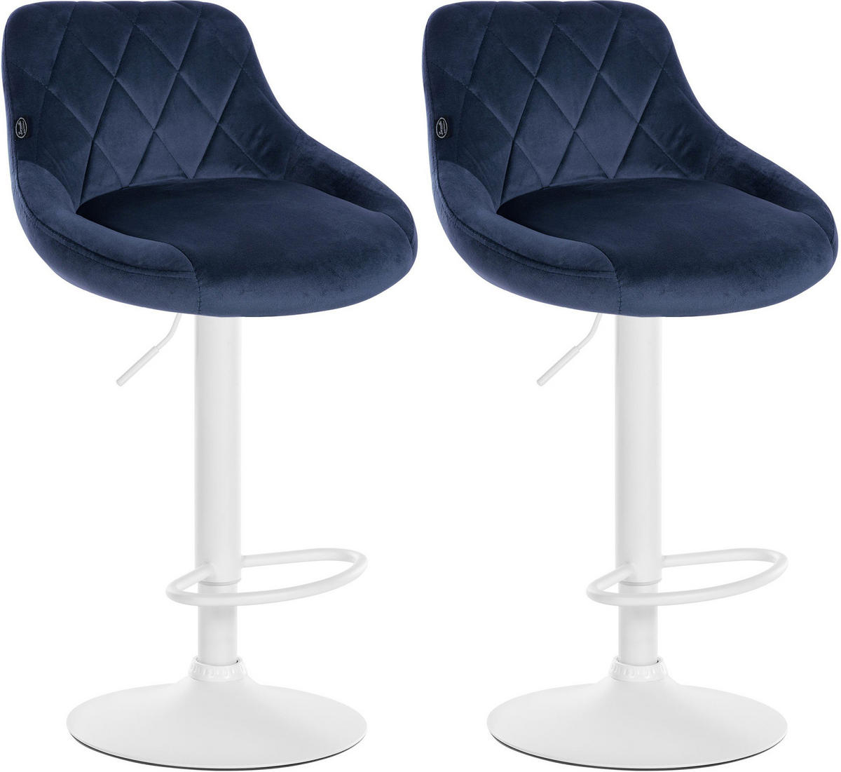BARHOCKER 2er Set Samt blau - Blau/Weiß, Textil/Metall (46/83/49cm) - CLP