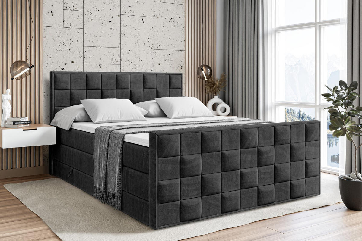BOXSPRINGBETT ZAFIRA KING - 200 x 200 - H3/H4 - Schwarz - Schwarz, Holzwerkstoff (200/200cm) - ALTDECOR