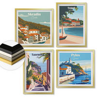 WANDBILDER 4er Set - 50x50 cm & 40x60 cm Goldrahmen - Illustrationen von Küstenstädten - Goldfarben, Kunststoff (50/50cm) - ArtPrintCave