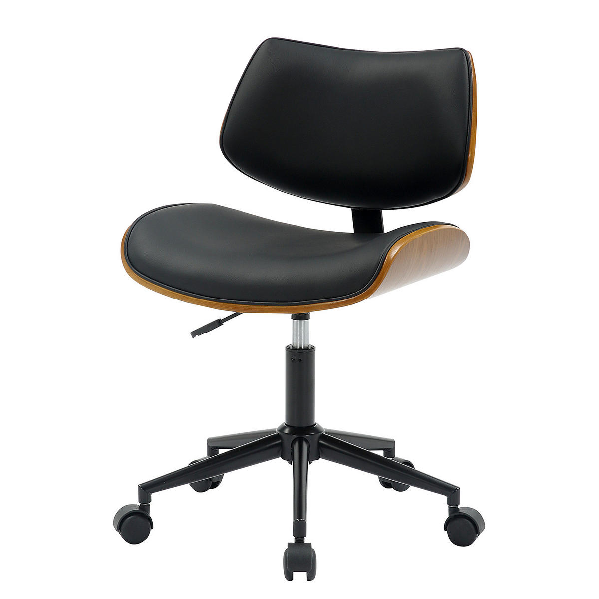 BÜROSTUHL - Kunstleder / Pappel teilmassiv - Schwarz / Pappel Dunkel - Schwarz, Holz/Kunststoff (48/74/51cm) - home24