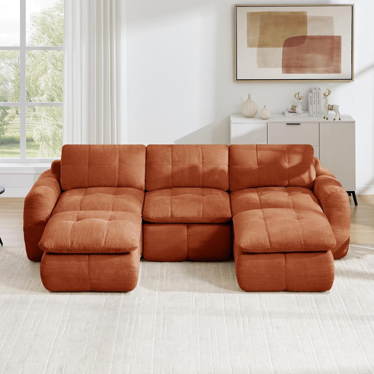 WOHNLANDSCHAFT DE-34464 U-Form mit 2 Ottomanen Orange - Orange, Textil (160/68/264cm) - ComfortXL