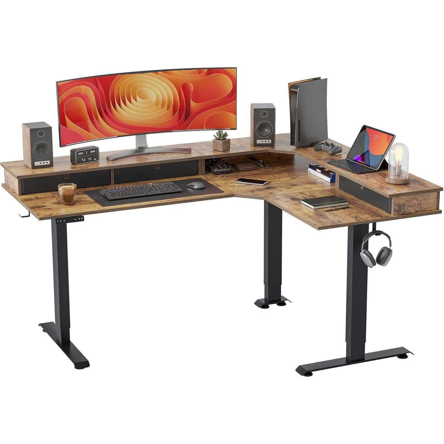 SCHREIBTISCH Höhenverstellbar Elektrisch L-Form 160 x 120 cm Schwarz/Braun - Multicolor, Holzwerkstoff (160/120/120cm)