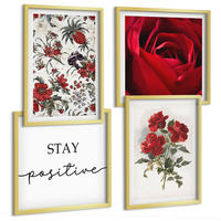 BILDER SET 4er Set - 50x50 cm & 40x60 cm Goldrahmen - Inschrift mit roten Rosen - Goldfarben, Kunststoff (50/50cm) - TULUP