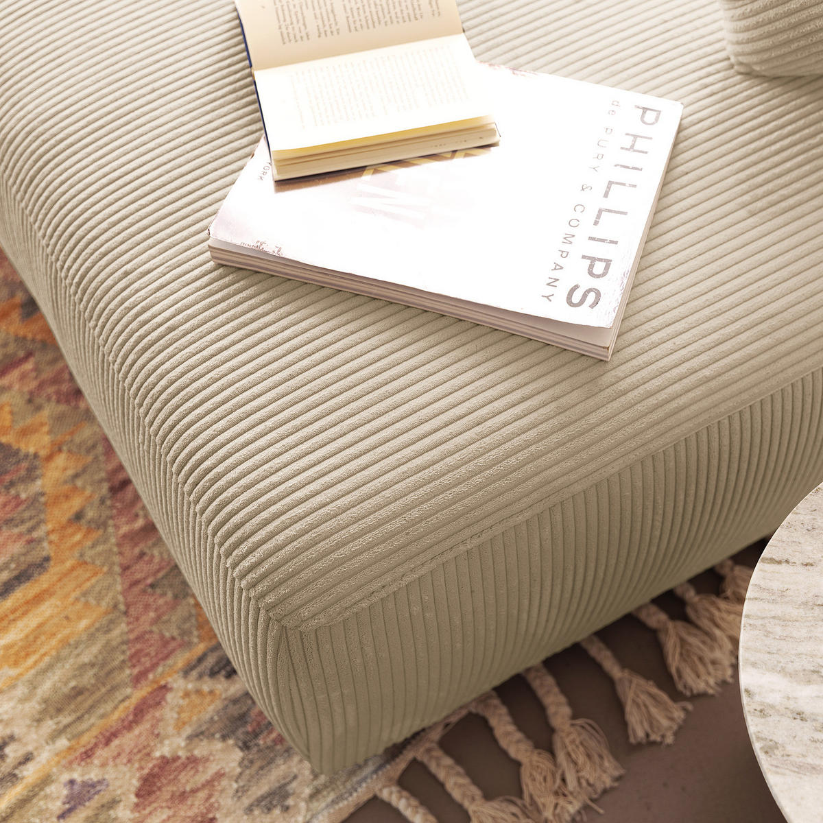 ECKSOFA mit Schlaffunktion - Longchair - Creme/Schwarz, Kunststoff/Textil (253/167cm) - home24