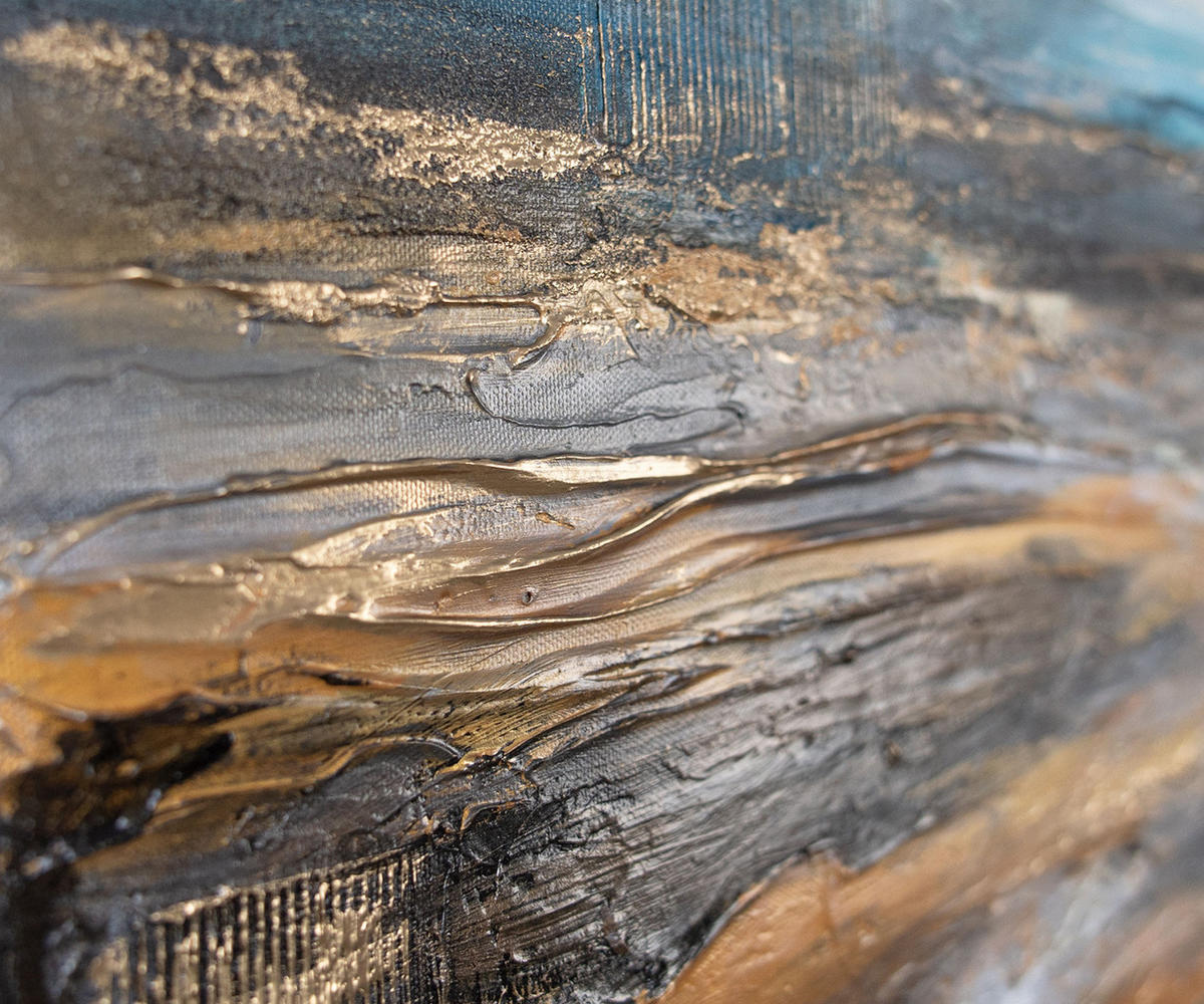 GEMÄLDE Goldene Brandung auf Keilrahmen 115x50 cm - Multicolor, Holz (115/50cm) - YS-art gallery