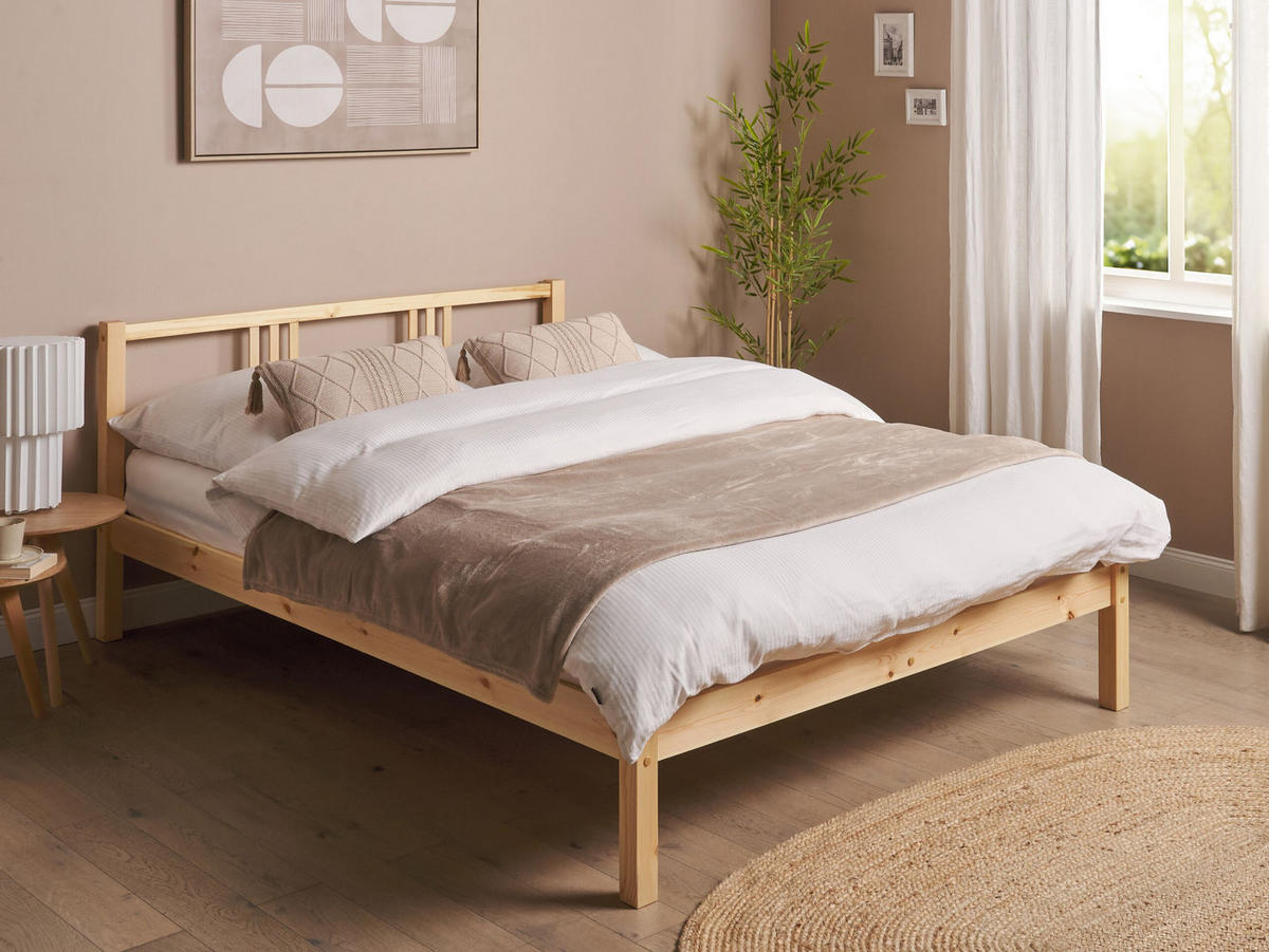 BETT mit Lattenrost 140x200 cm Heller Holzfarbton Vannes - Hellbraun, Holz (140/200cm) - Beliani