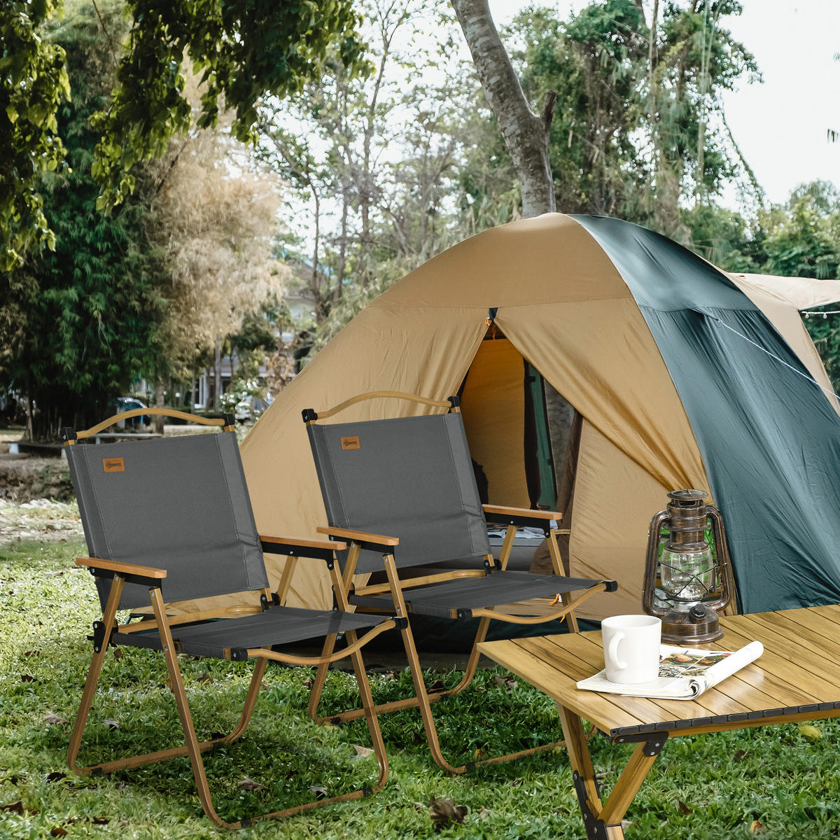CAMPINGSTUHL 2er Set faltbarer mit Stahlrahmen, für Pool, Dunkelgrau - Dunkelgrau, Textil (59/78/54cm) - Outsunny