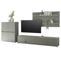 WOHNWAND 3-teilig Salbei grün, Barista Eiche 343 cm, Wohnkombination in modernem Design - Salbeigrün/Eichefarben, Holzwerkstoff/Kunststoff (343/180/45cm) - Furn.Design