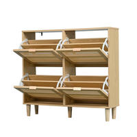 SCHUHSCHRANK 100/25/90 cm eichefarben aus Spanplatte mit Rattanfronten und 4 Klappen - Naturfarben, Holzwerkstoff (100/90/25cm) - OKWISH