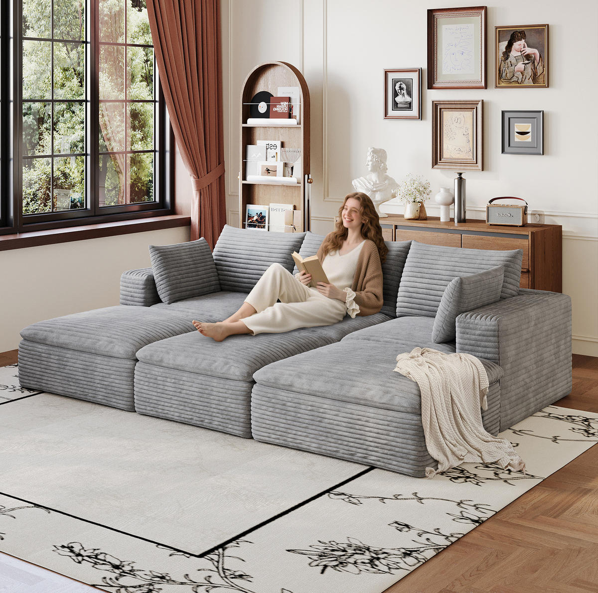 SOFA modular 260 cm Stoff Grau - Grau, Kunststoff (160/60/260.2cm) - Meubliv