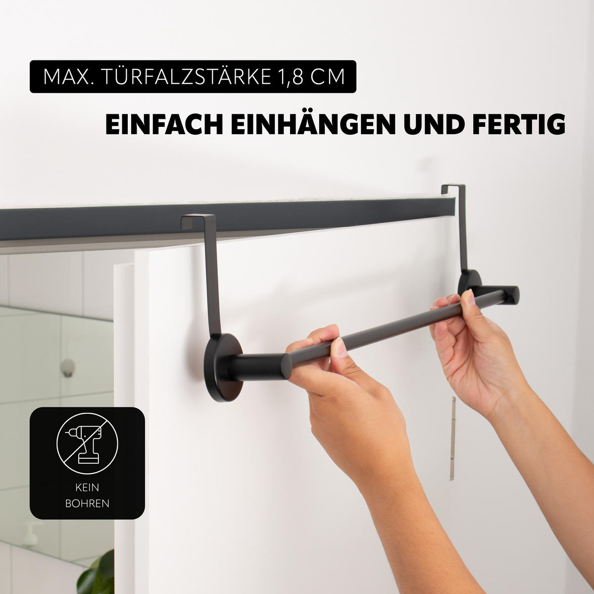 TÜR-HANDTUCHSTANGE PIAZZA BLACK, Edelstahl - Schwarz, Metall (66/6/15cm) - bremermann