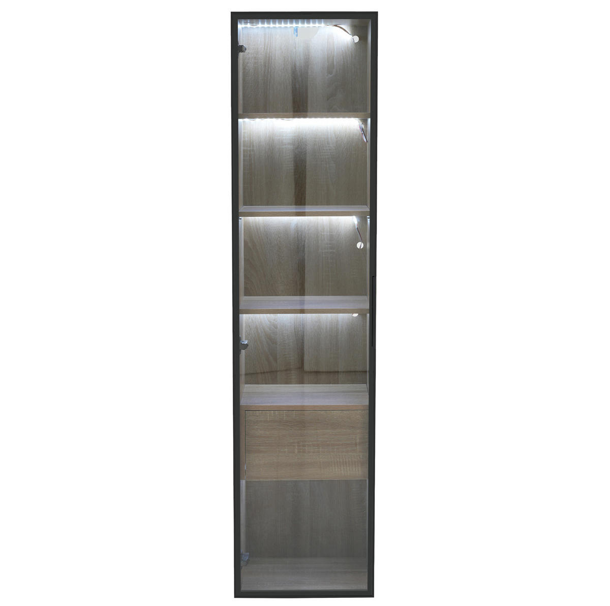 BADEZIMMERSCHRANK mit offenen Fächern und Glastür Natur MDF - Naturfarben, Holzwerkstoff (34.5/165/40cm) - Beauniv