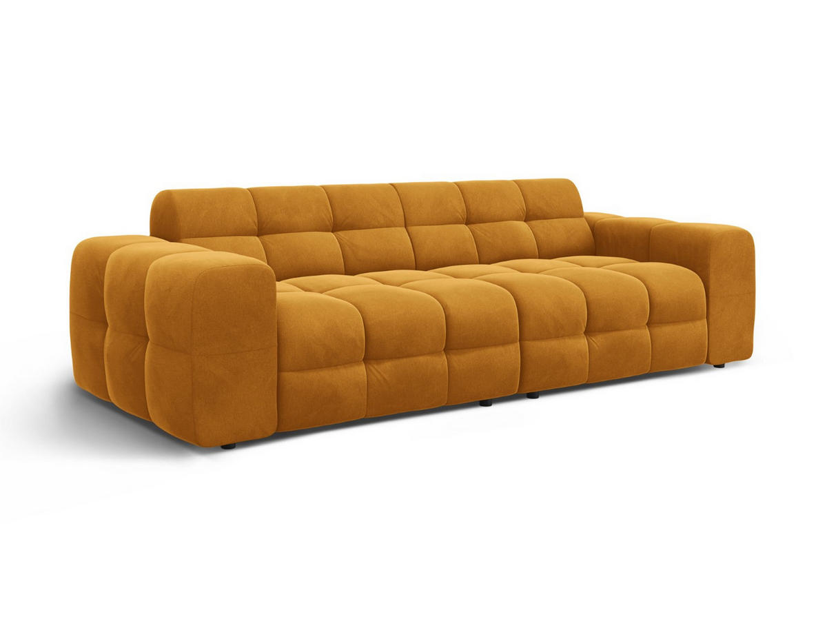 SOFA Kendal aus Samt senf 4 Sitzplätze - Dunkelgelb, Textil (255/79/103cm) - Micadoni