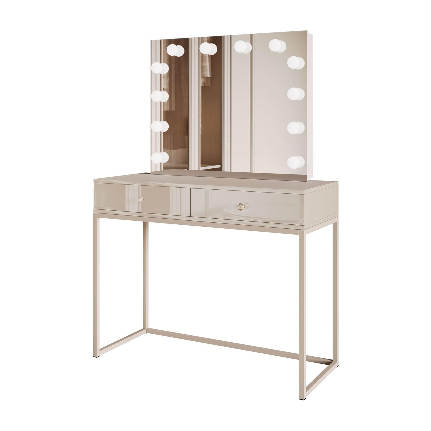 SCHMINKTISCH Blanco Kaschmir Elite mit Beleuchtung Kristallgriff - Kaschmir, Holzwerkstoff (100/81/42cm) - Lookway