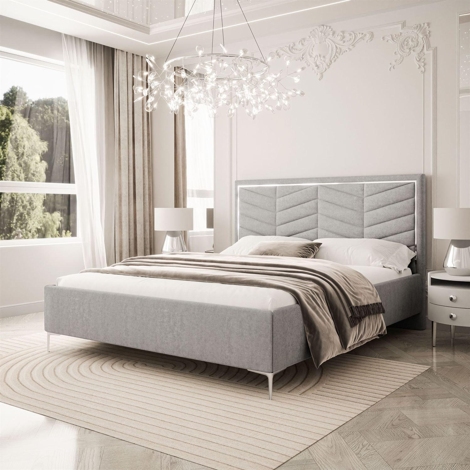 POLSTERBETT AURORA II 140x200 mit Bettkasten Boston Light Grey - Hellgrau, Textil (140/200cm) - Lookway