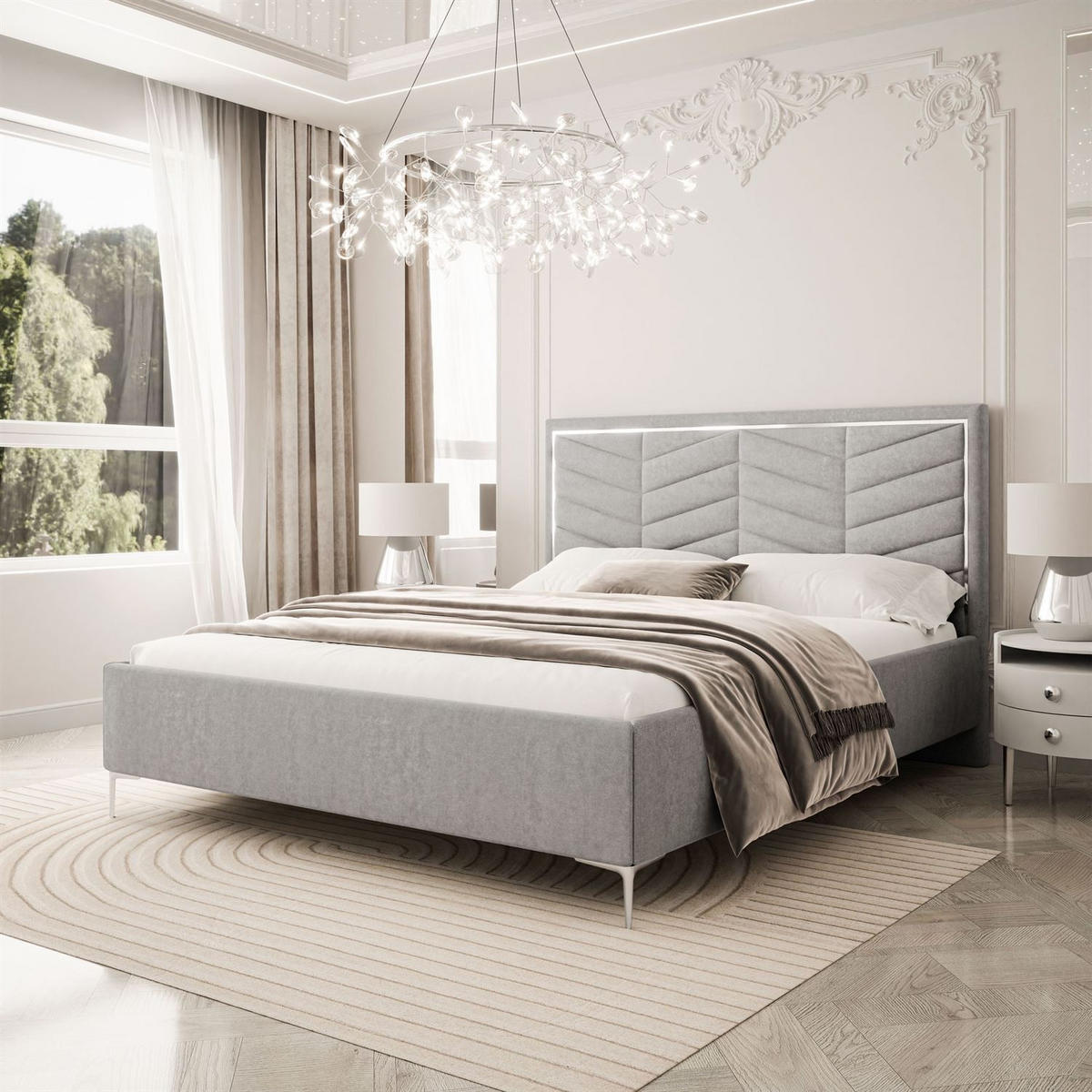 POLSTERBETT AURORA II 140x200 mit Bettkasten Boston Light Grey - Hellgrau, Textil (140/200cm) - Lookway