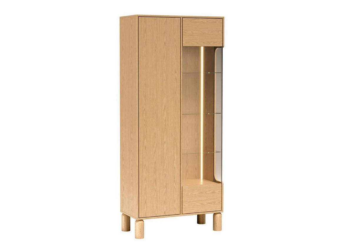 VITRINE Sanden Eiche, zweitürige höhe Glasvitrine - Eichefarben, Holzwerkstoff (89/197/41cm) - Bettso