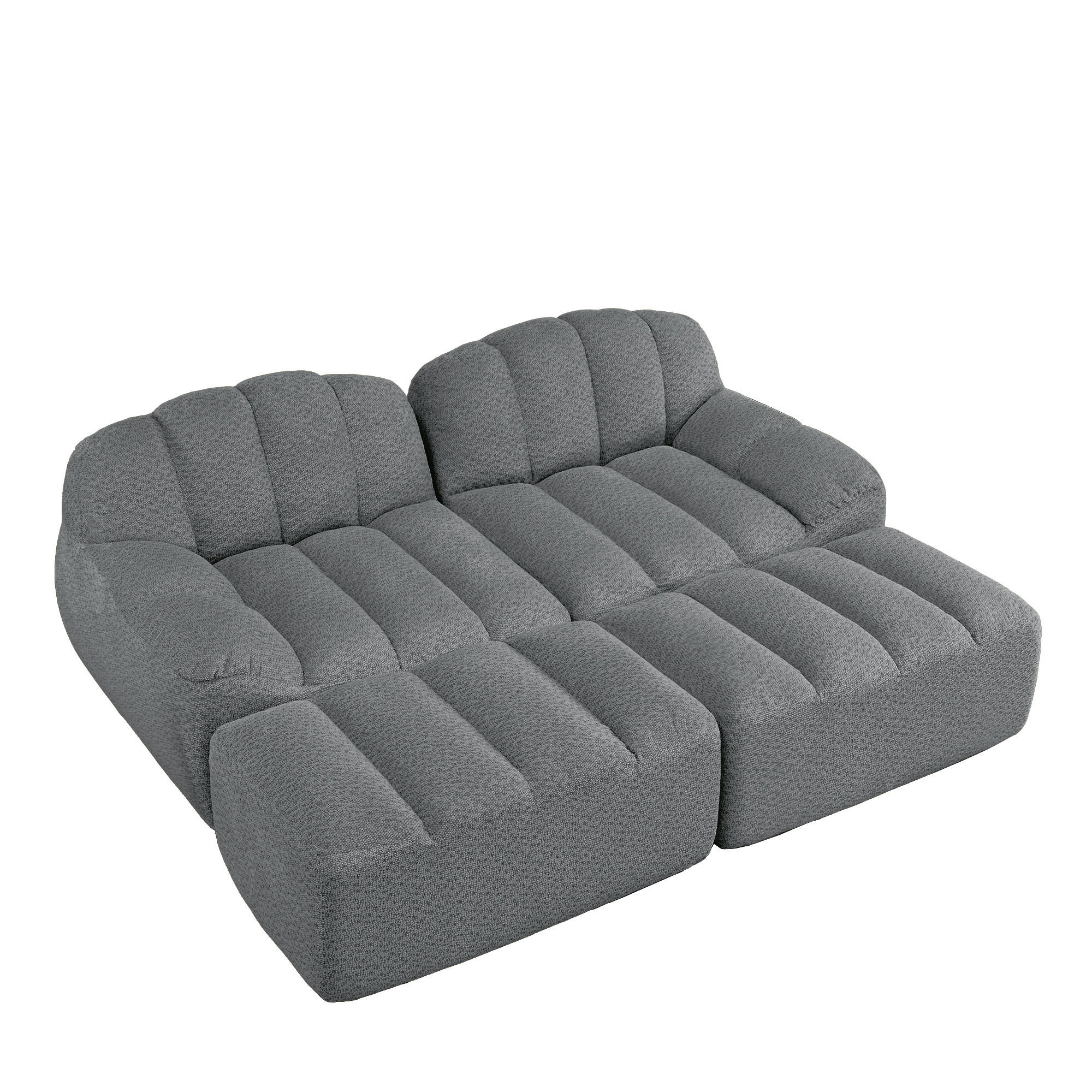 2-SITZER SOFA Granulierter Fleece Grau mit 2 Ottomans - Grau, Textil (210/79/165cm) - WISHDOR