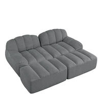 2-SITZER SOFA Granulierter Fleece Grau mit 2 Ottomans - Grau, Textil (210/79/165cm) - WISHDOR