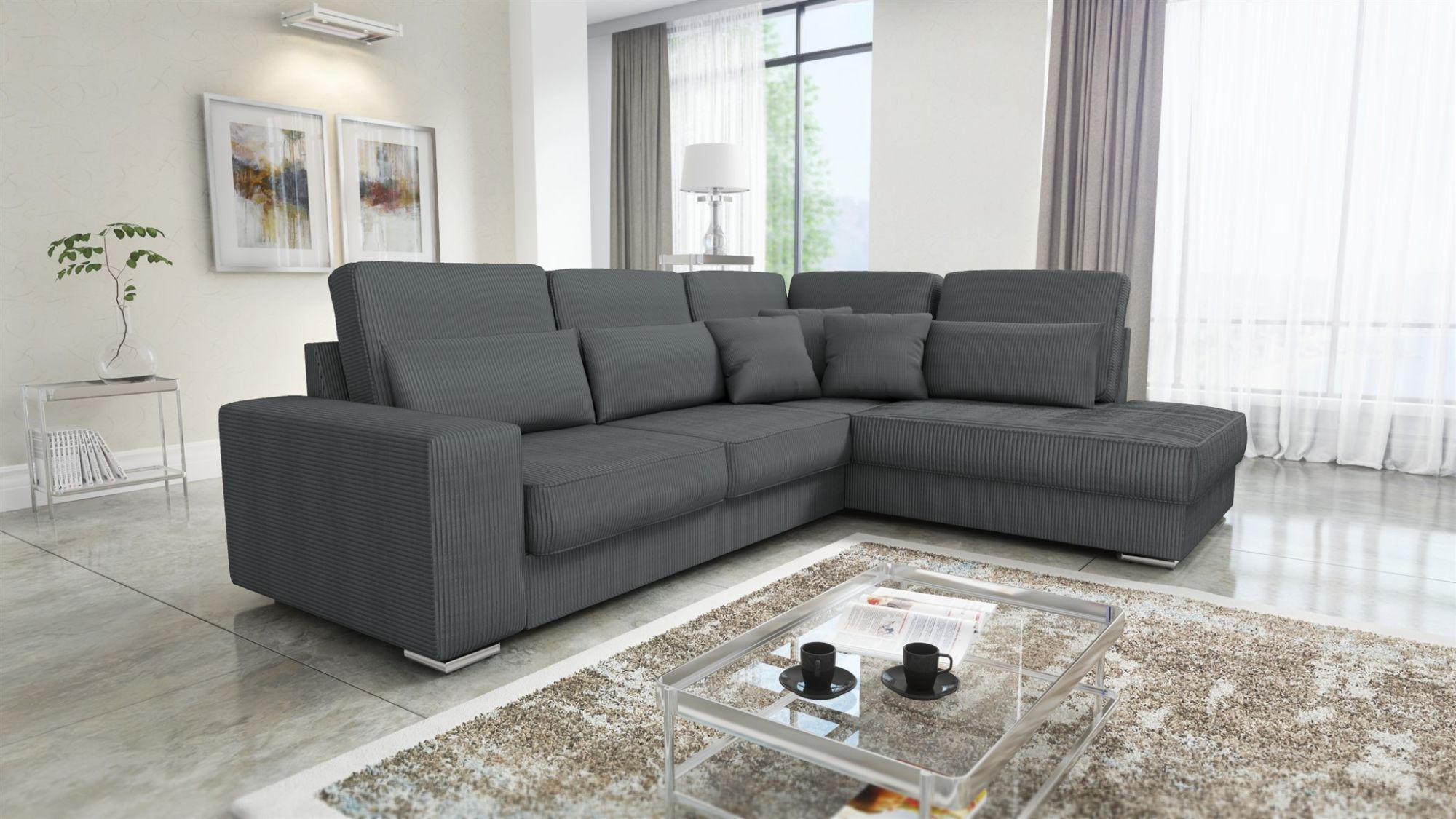 ECKSOFA Nevio Xl In Scala - Dunkelgrau, Holzwerkstoff/Textil (312/226cm) - Fun Möbel