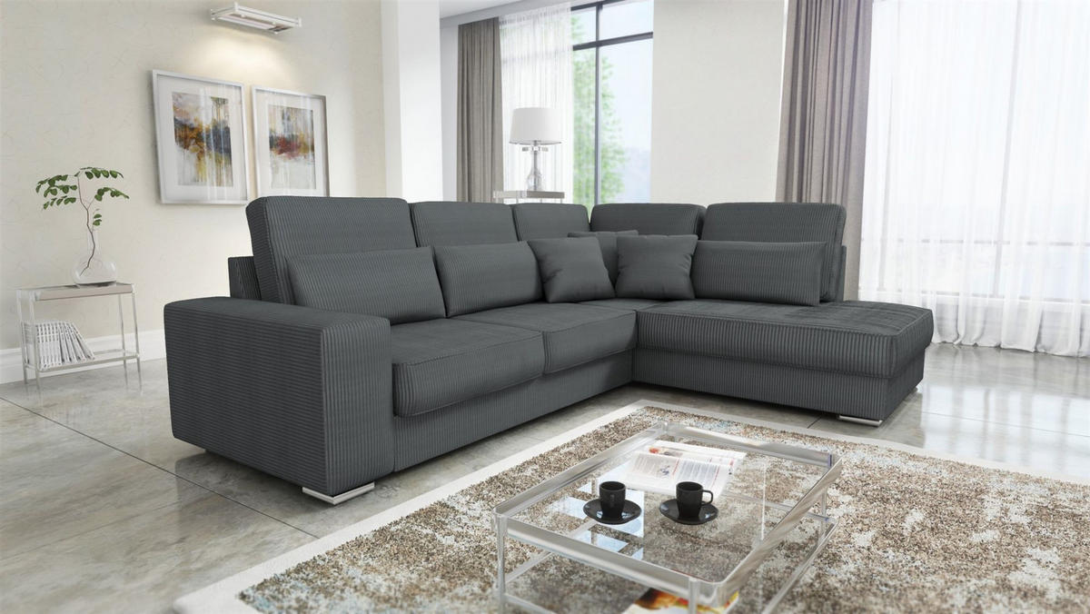 ECKSOFA Nevio Xl In Scala - Dunkelgrau, Holzwerkstoff/Textil (312/226cm) - Fun Möbel