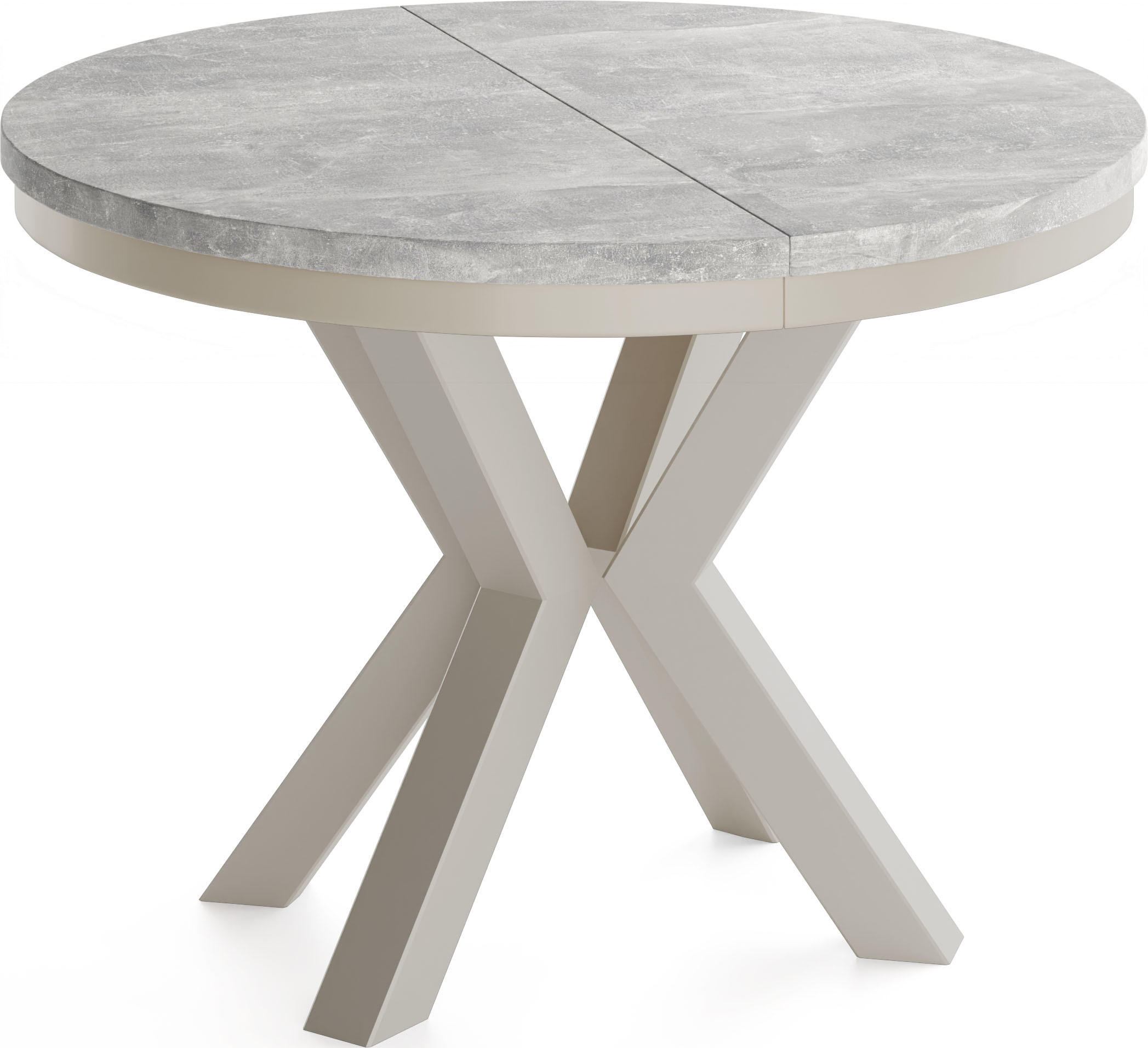 ESSTISCH Clara Grau-Beige runder ausziehbarer, Grauer Beton 100-180/100/76 cm - Hellgrau/Grau, Holzwerkstoff/Metall (100/100/76cm) - WFL GROUP