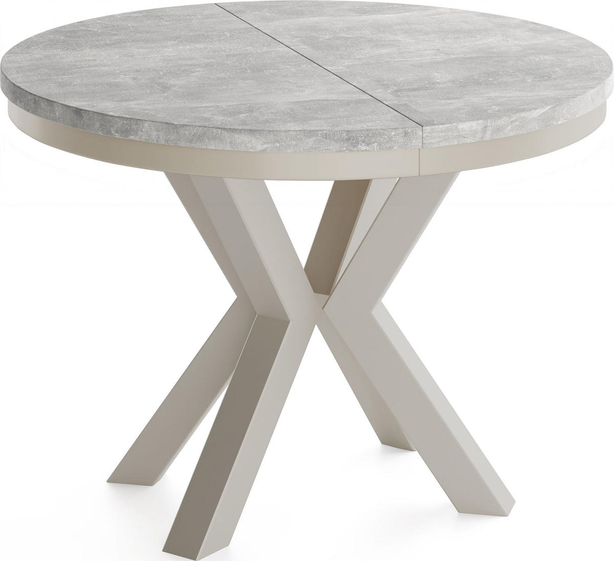 ESSTISCH Clara Grau-Beige runder ausziehbarer, Grauer Beton 100-180/100/76 cm - Hellgrau/Grau, Holzwerkstoff/Metall (100/100/76cm) - WFL GROUP