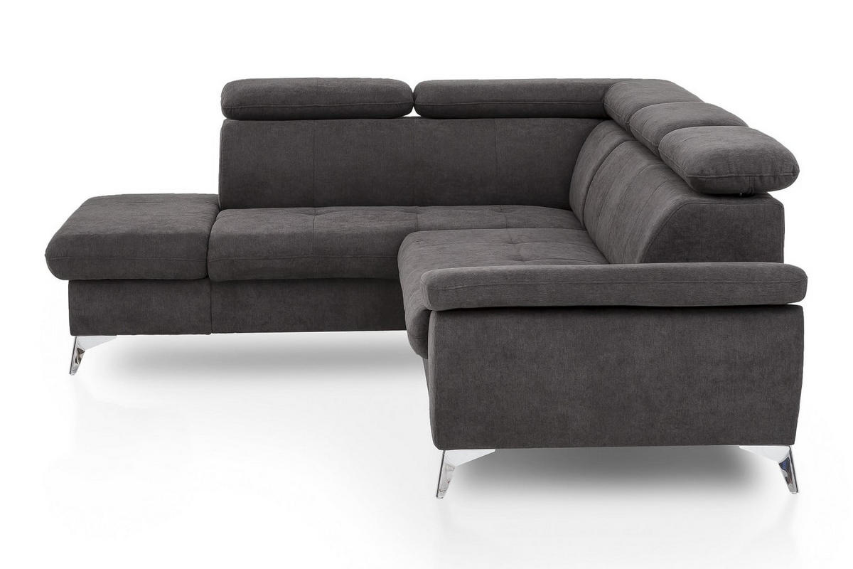ECKSOFA mit Schlaffunktion und praktischem Bettkasten - Chromfarben/Anthrazit, Textil/Metall (256/209cm) - Cotta