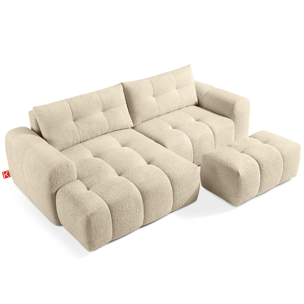 ECKSOFA MIT HOCKER RAVIA, Bouclé, Hellbeige - Sandfarben, Holz/Textil (96/50cm) - KONSIMO®