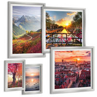 BILDER SET 5er Set - 50x50 cm & 20x30 cm & 40x60 cm Silberner Rahmen - Einfache Zeichnungen von Stadtansichten - Silberfarben, Kunststoff (40/60cm) - TULUP