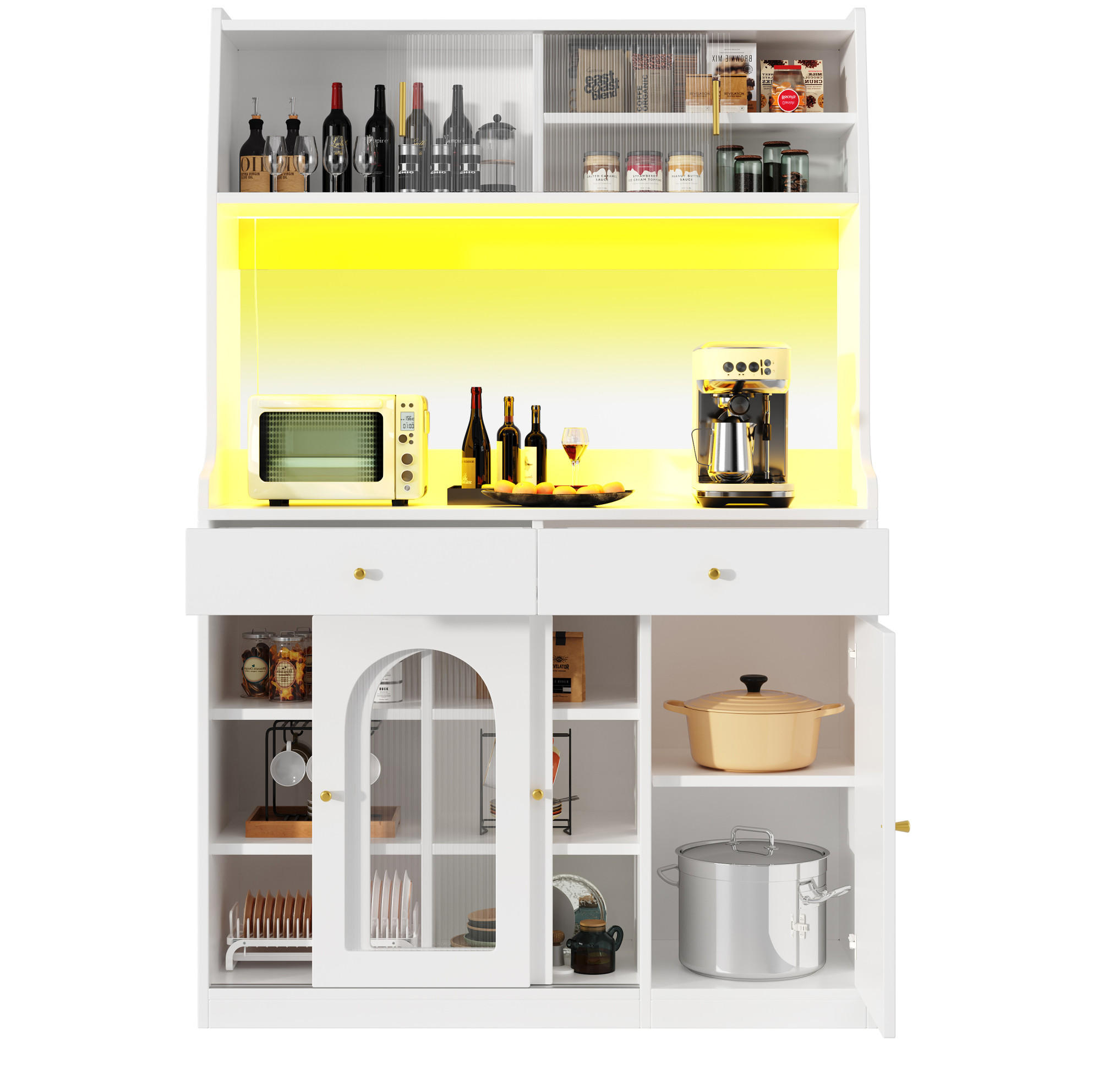 SKŘÍŇ na nádobí 120/40/180 cm bílá z MDF a dřevotřísky s LED osvětlením - bílá, kompozitní dřevo (120/180/40cm) - BEAOK