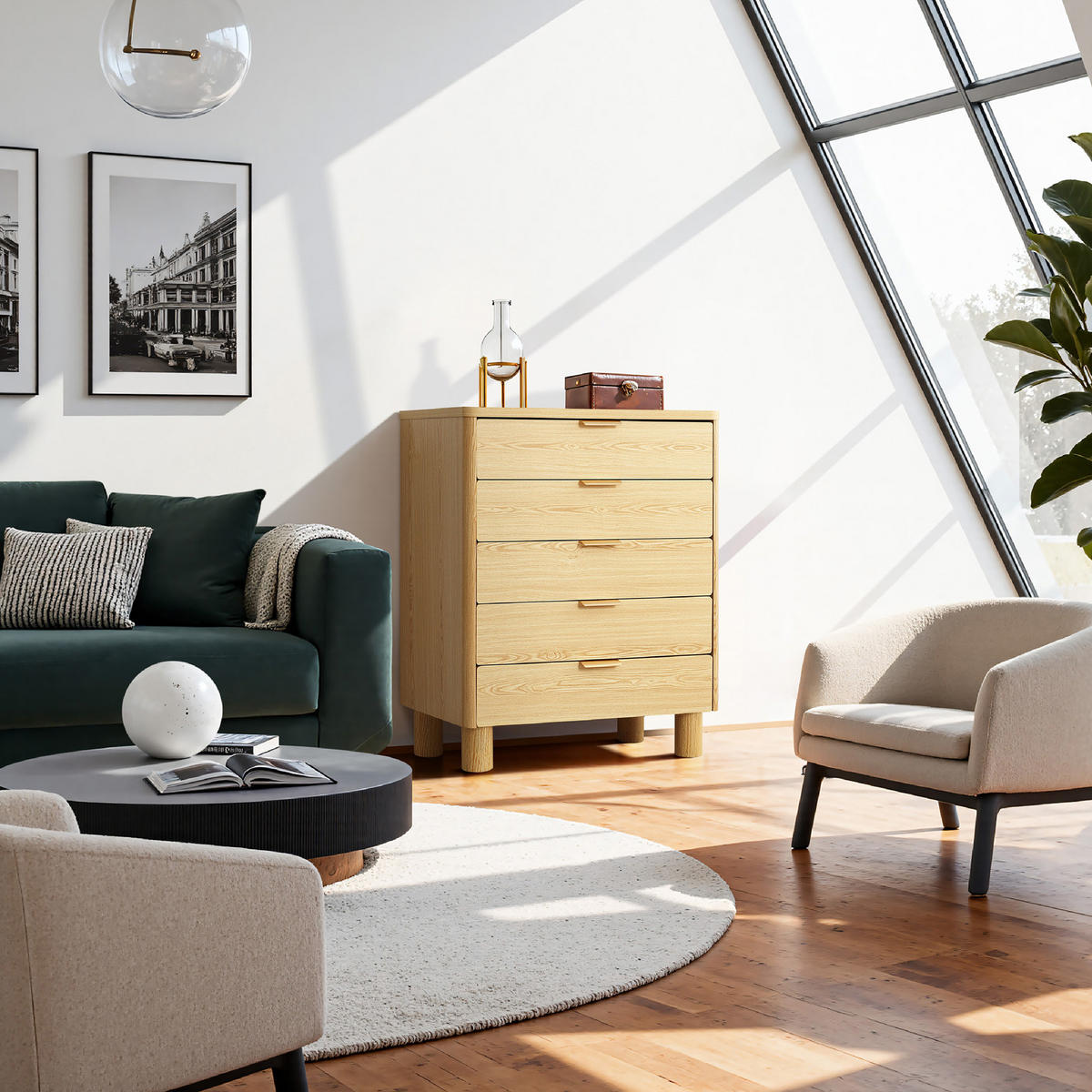 KOMMODE Modern mit 5 Schubladen, Holz | B80 x T40 x H95 cm - Braun, Holzwerkstoff (80/95/40cm) - Hometopia