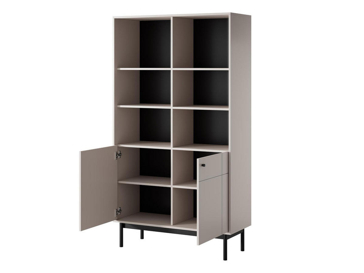 REGAL Panda Beige, Schwarze Beine, Bücherregal - Beige/Schwarz, Holzwerkstoff (104/184/39cm) - Bettso