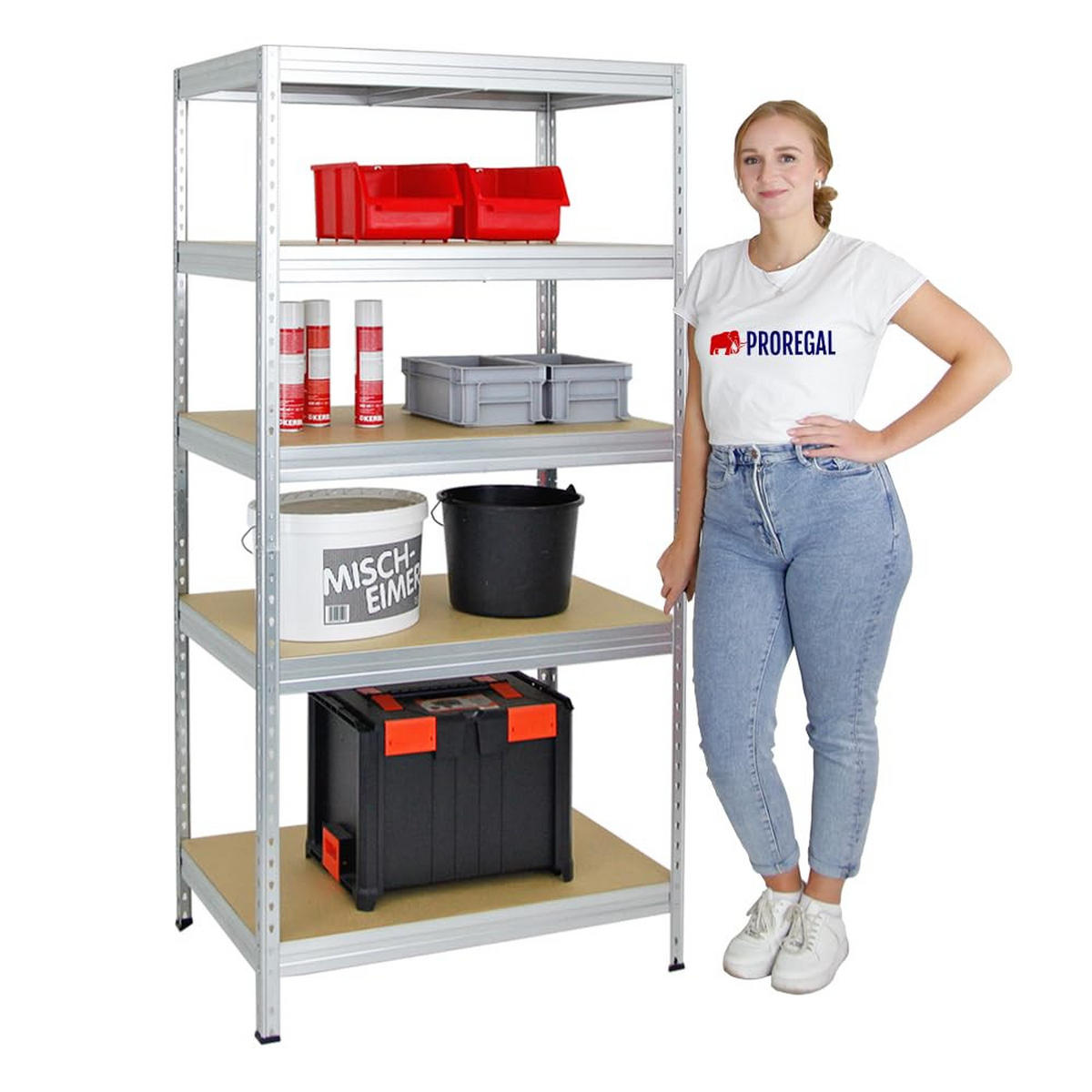 SCHWERLASTREGAL Rivet 2er-Set mit 2x 180x90x60 cm Fachlast 250 kg Verzinkt - Silberfarben, Metall (180/180/60cm) - PROREGAL
