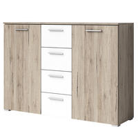 SIDEBOARD BETTINA 132/94/38 cm mit 4 Schubladen und 2 Türen Eiche San Remo - Weiß/Eiche San Remo, Holzwerkstoff (132/94cm) - MASSENO