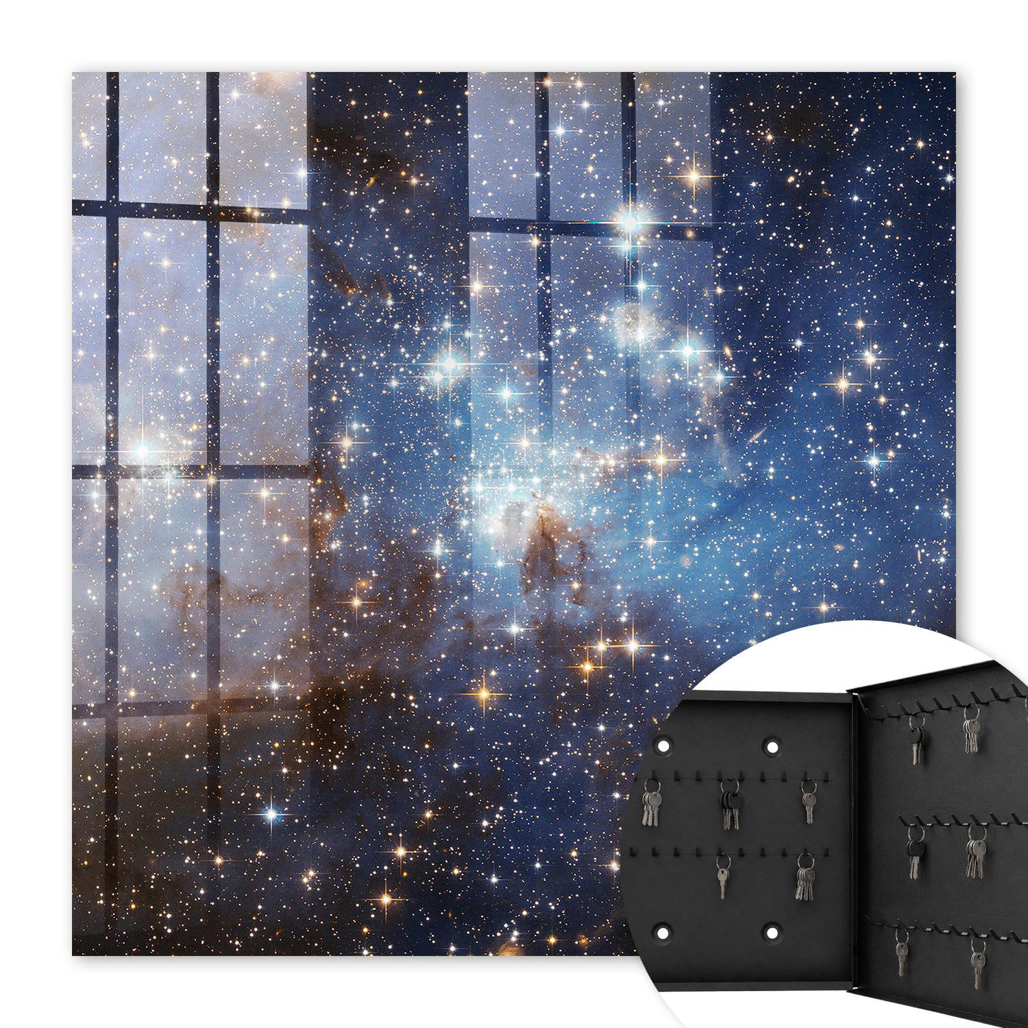 SCHLÜSSELBOX Schwarz 30x30 cm- Türöffnung nach rechts - Kosmischer Raum - Blau, Metall (30/30/5cm) - TULUP