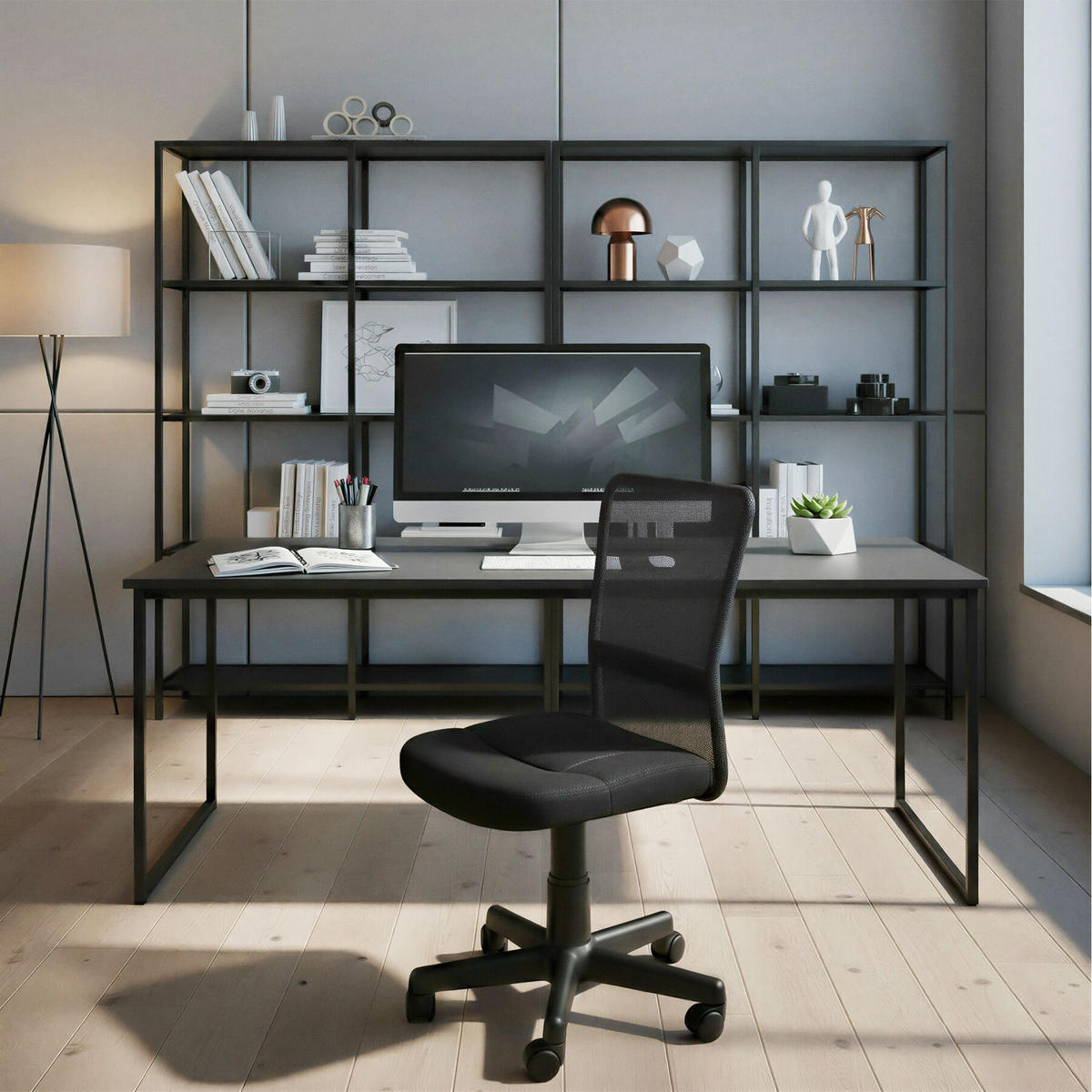 BÜROSTUHL Patrick, stufenlos höhenverstellbar, schwarz - Schwarz, Textil (50/95/43cm) - tectake