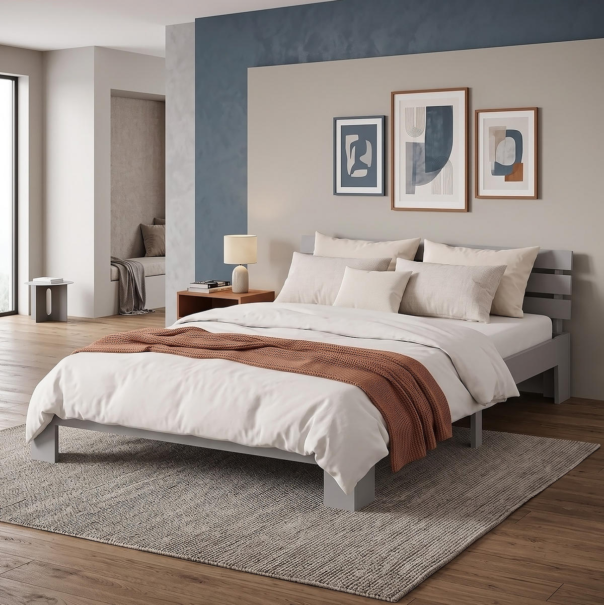 HOLZBETT mit Matratze 120/200 cm grau - Grau, Holz (120/200cm) - Homestyle4u