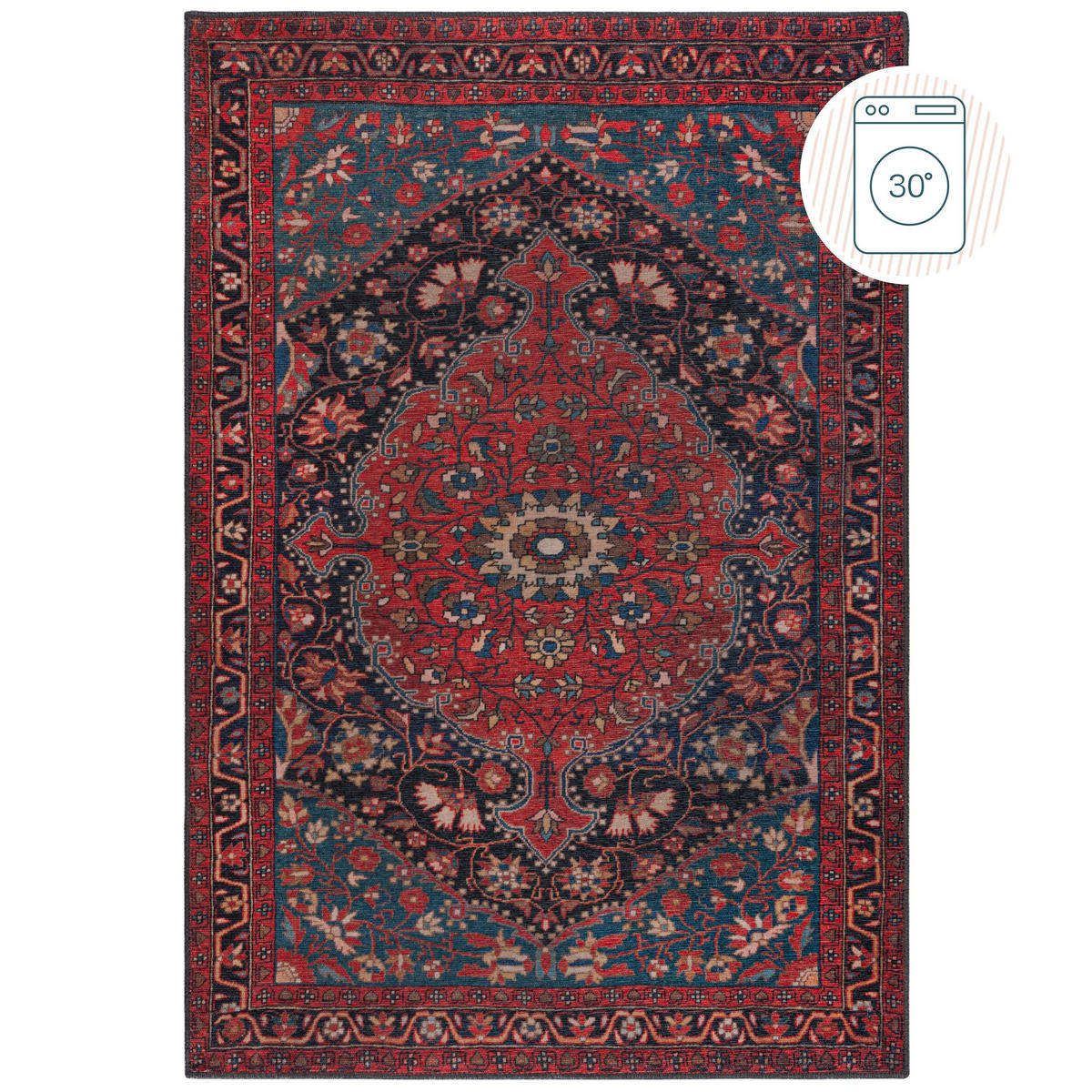 TEPPICH waschbar Medallion Muster, Orientalisch, Wohnzimmer schmutzabweisend Rot Rechteckig 190x290 - Rot, Textil (190/290cm) - KADIMA DESIGN