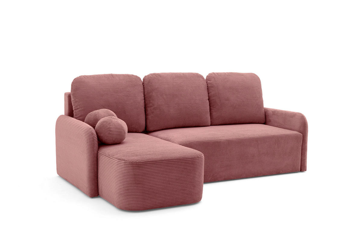 ECKSOFA CASPER L Links mit Schlaffunktion 132x198 Cord Rosa - Pink/Schwarz, Holz/Kunststoff (217/145cm) - NACANAPA