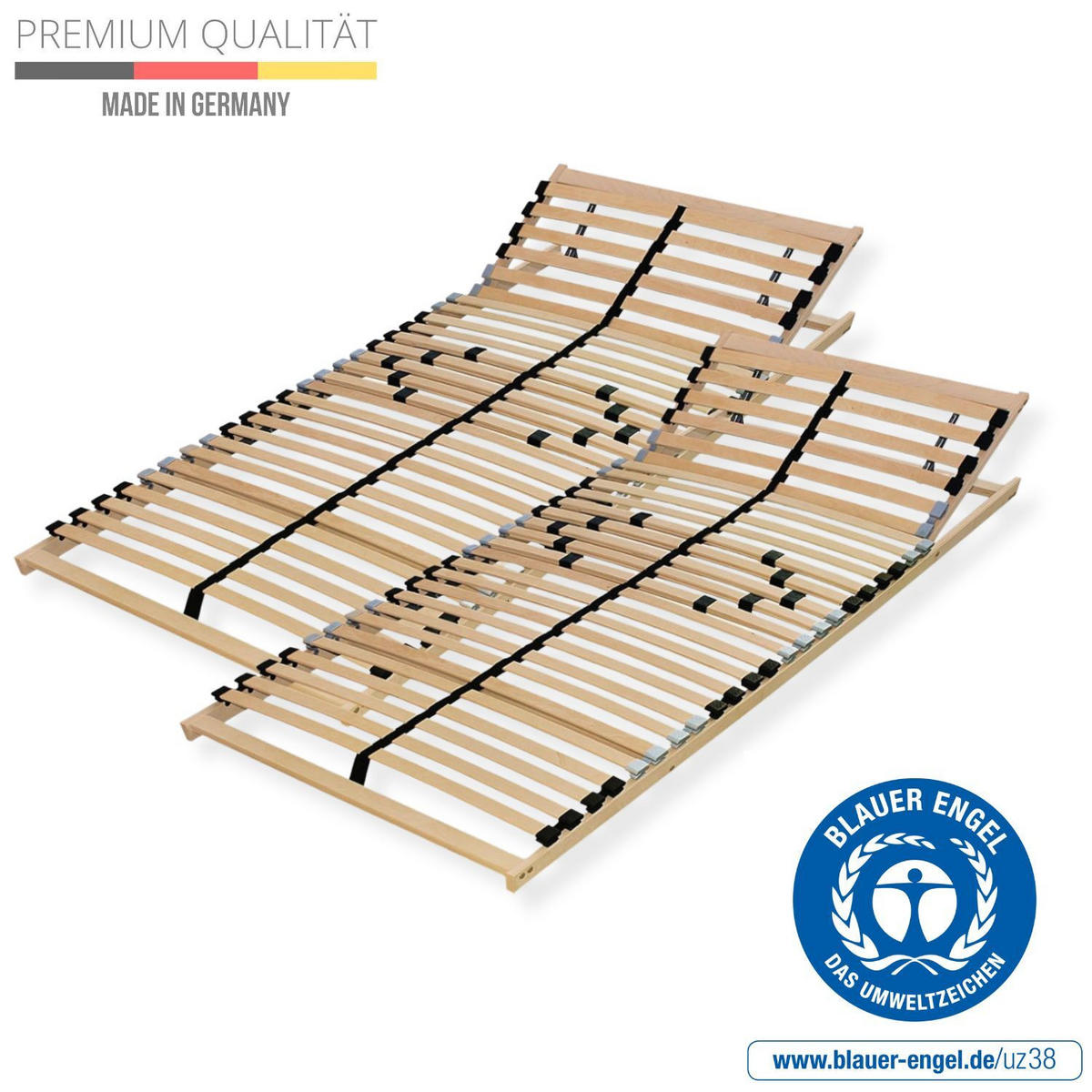 LATTENROST 160x200 cm (2 x 80x200 cm), Kopfteil verstellbar, Buche - Buchefarben/Braun, Holz (160/200cm) - Sleepneo
