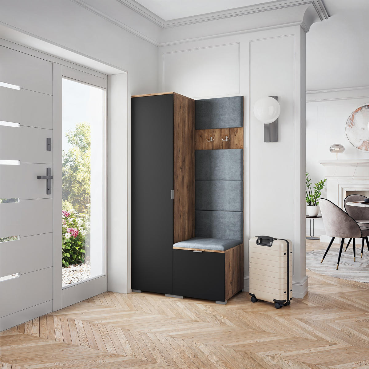 GARDEROBENSCHRANK LORI 95/181/51 cm Modern Garderobe-Set Eiche Lefkas - Eichefarben/Schwarz, Holzwerkstoff (95/181/51cm) - MASSENO