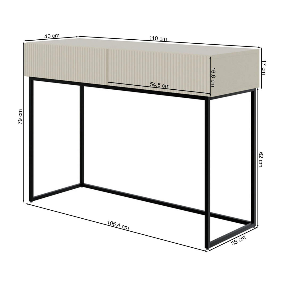 SCHMINKTISCH Veldio schwarz 110 cm - Schwarz, Holzwerkstoff/Metall (110/79/40cm) - Selsey