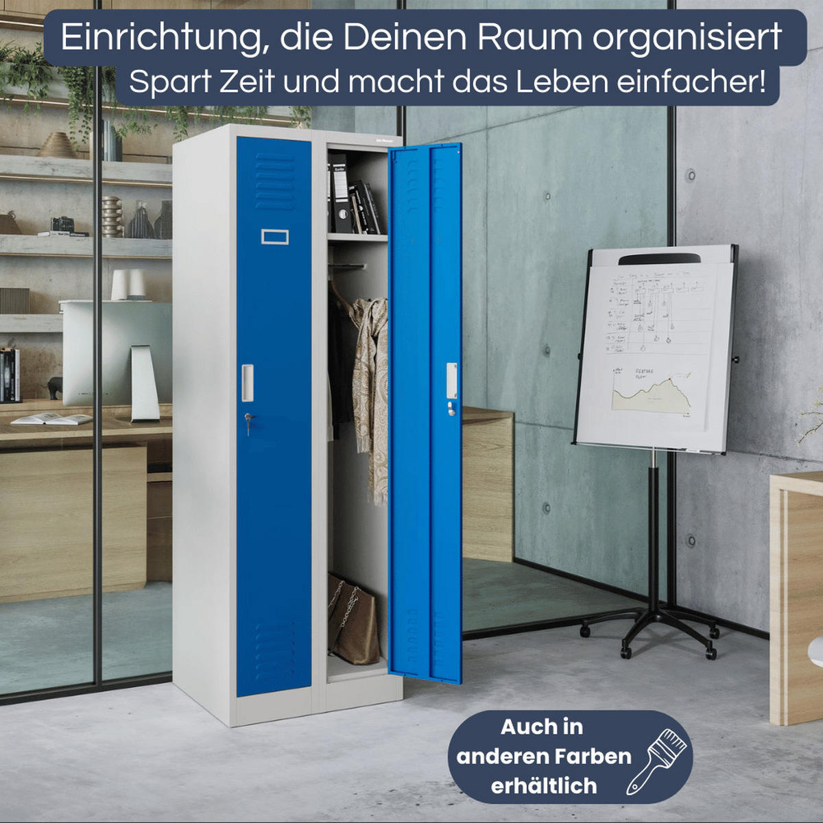 UMKLEIDESCHRANK Spind WIEN 2 Abteile 180x60x50cm Grau-Blau - Grau, Metall (60/180/50cm) - DELUKE