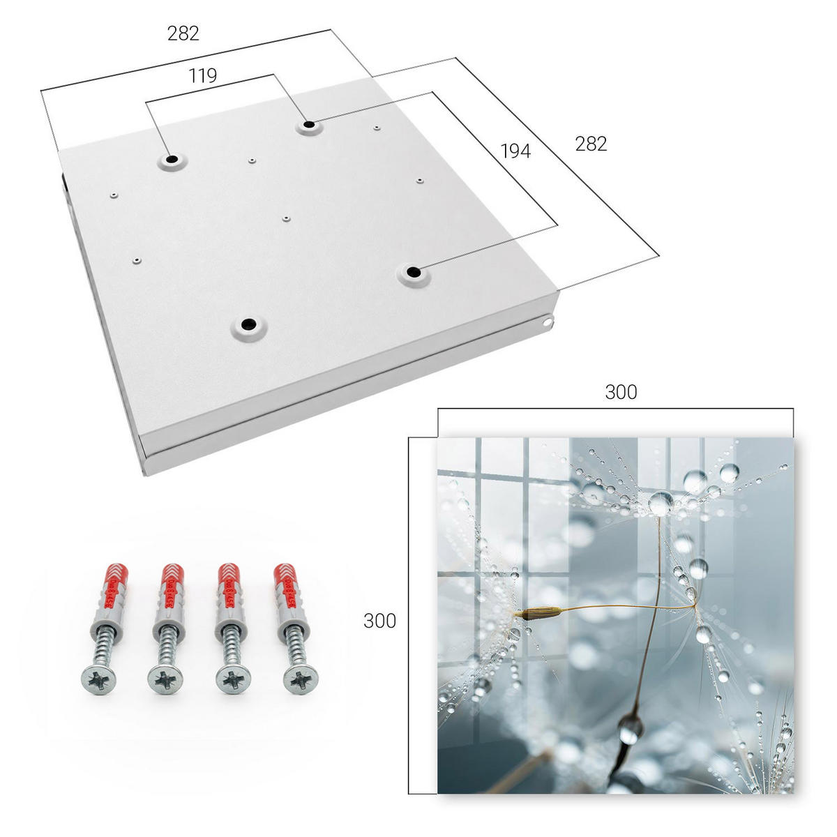 SCHLÜSSELBOX Weiß 30x30 cm – Türöffnung nach rechts - Tautropfen - Grau, Metall (30/30/5cm) - TULUP