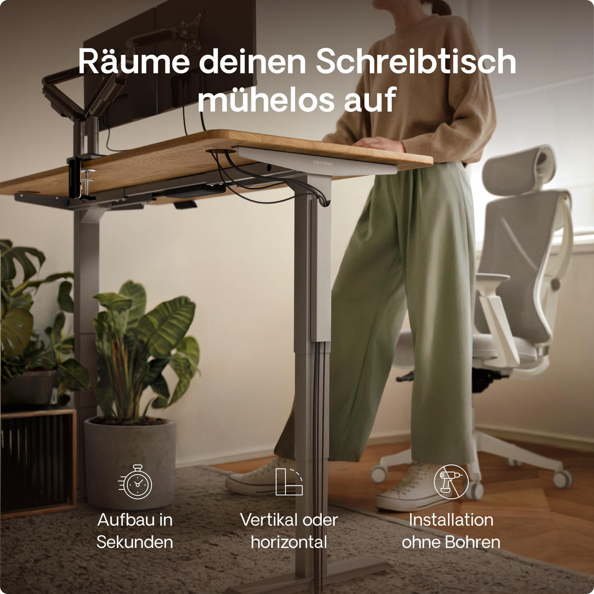 MAGNETISCHER Kabelkanal Schreibtisch Grau, 37x5x2,5cm - Grau, Metall (37/5/2.5cm) - Desktronic